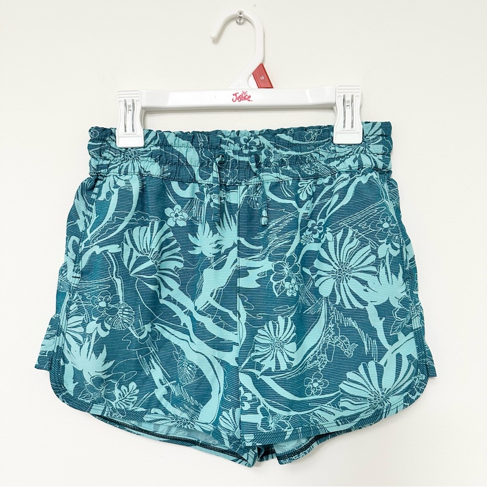 Athleta Girl Teal Floral Dive In Board Shorts Summer Athletic Shorts size 12